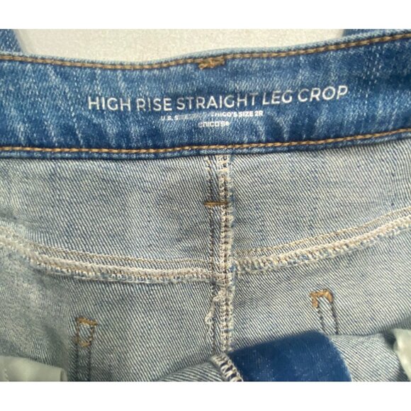 Chicos 2R High Rise Straight Leg Crop Jeans Size 12 Med Wash Denim Womens Casual - Picture 2 of 10